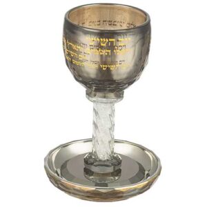 [[ גביע קריסטל מהודר "ברכה" שחור עם זהב 16 ס"מ תכולה 100 מ"ל