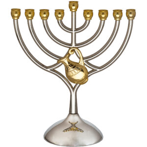 חנוכייה מתכת קנים זהב עם כד 18X16 ס"מ