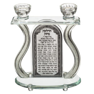 פמוטי קריסטל מהודרים עם פלקטה ואבנים 24X25 ס"מ