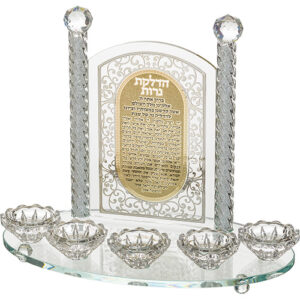 פמוטי קריסטל 5 קנים מהודרים עם פלקטה הדלקת נרות