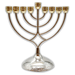 חנוכייה מתכת מהודרת עם קנים זהב 16X18 ס"מ