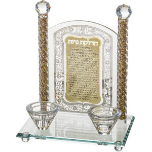 [ פמוטי קריסטל עם פלקטה הדלקת נרות "רימונים" 24 ס"מ