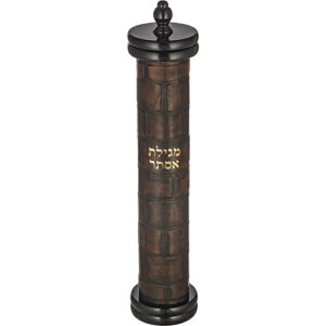 מגילת אסתר אשכנזי עץ + פיו כותל עם פלקטה עבור קלף 39 ס"מ