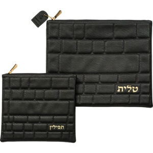 סט טלית תפילין פיו כותל שחור אותיות בולטות זהב