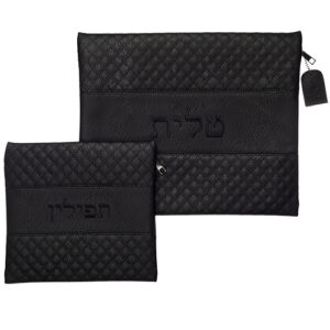 סט טלית תפילין דמוי עור עם ריקמה 36X29 ס"מ