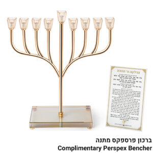 פריץ חנוכיה "אור הזהב" מתכת זהב עם בסיס קריסטל 37ס