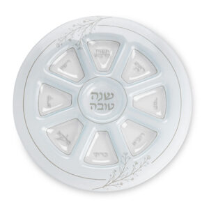 צלחת זכוכית מהודרת לראש השנה, פרחים 35 ס"מ